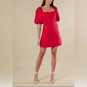 Rachel Parcell Deep Red Puff Sleeve Dress